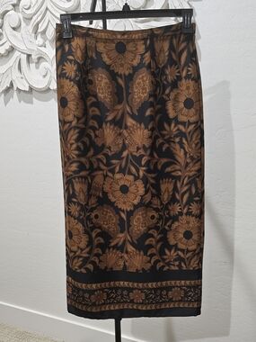Alex Marie Black Pencil Damask Skirt w/Brown Floral Jacquard Women's Sz 6 NWT